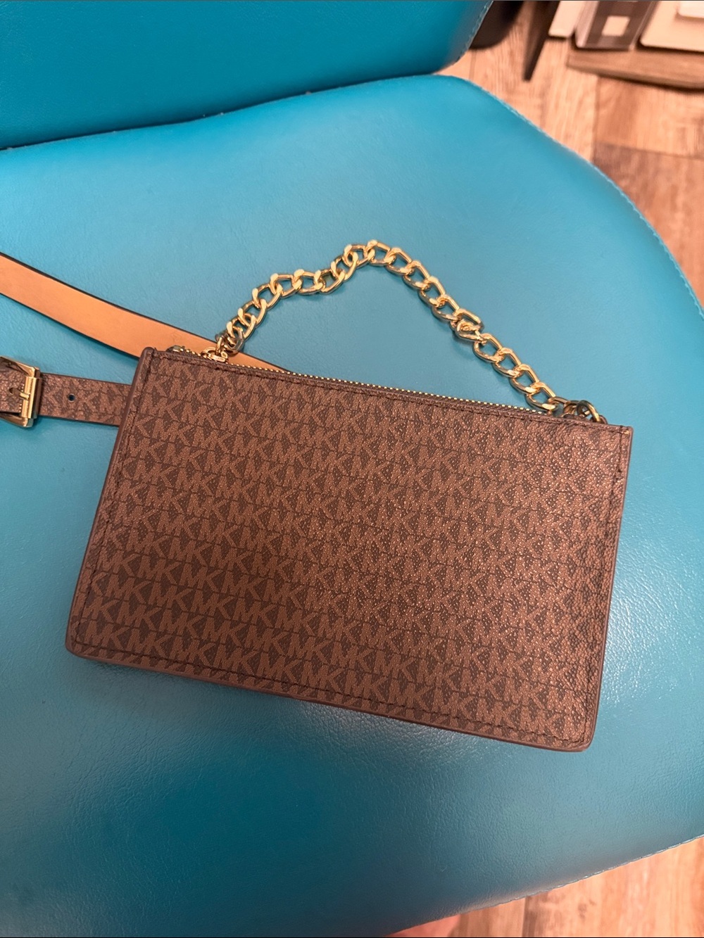 Michael Kors Brown Logo-Print Chain Strap body Bag. Like brand new